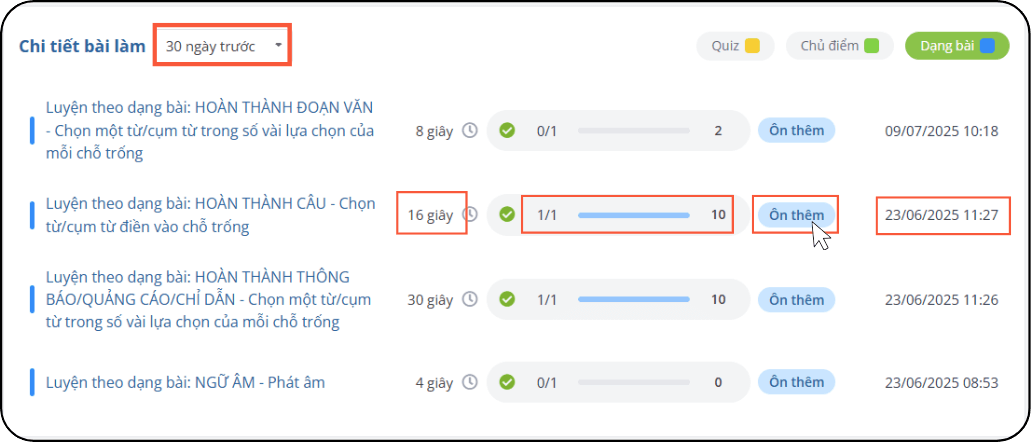 chi tiết dạng bài